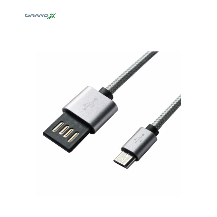 Дата кабель USB 2.0 AM to Micro 5P 1.0m Grey/Black Grand-X (FM02)
