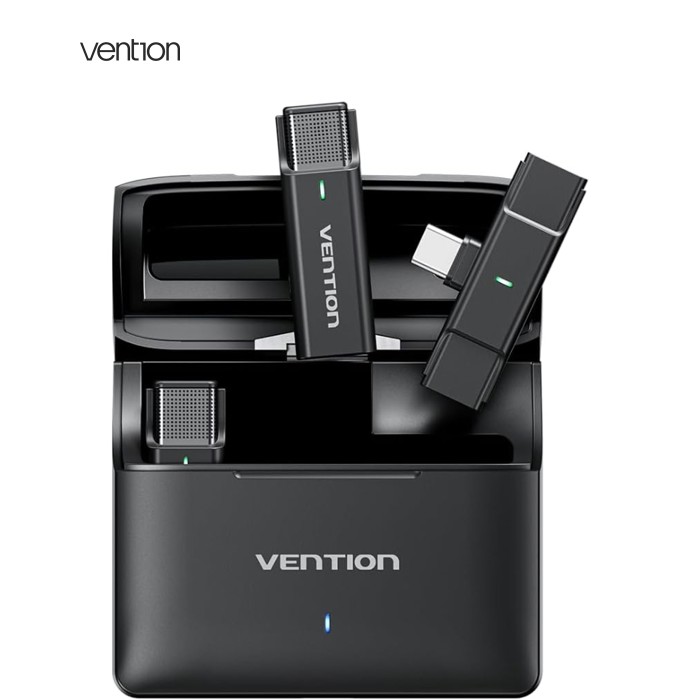 Бездротовий подвійний петличний мікрофон Vention USB-C 2-Pack Wireless Lavalier with Charging Case