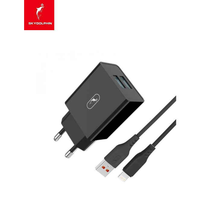 Зарядное устройство SkyDolphin SC30L, 2xUSB, 2.1A, кабель Lightning 1m. Black, (MZP-000170)