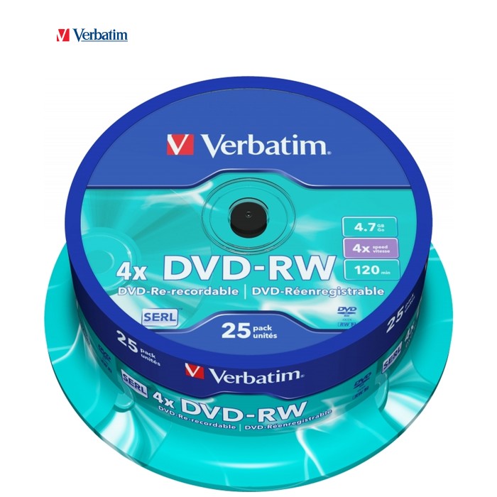 Диск DVD Verbatim 4.7Gb 4x CakeBox 25 шт silver (43639)