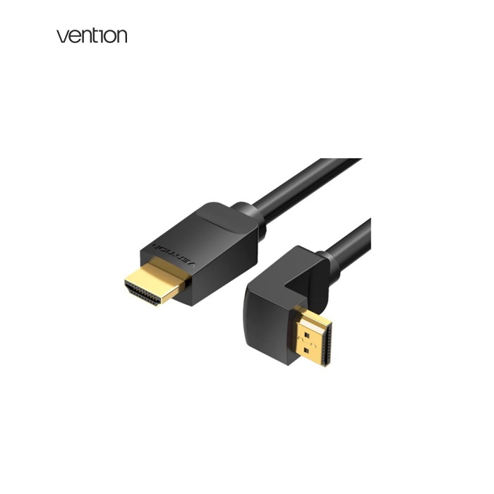 Кабель мультимедийный HDMI M to HDMI M 2.0m V2.0 4K60Hz 90° corner PVC black Vention (AAQBH)