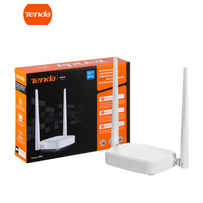 Роутер Wi-Fi TENDA N301, 300Mbps, IEEE 802.3/3U, IEEE 802.11n/g/b, 3x10/100TX WEP, WPA-PSK, WPA2-PSK, WPS