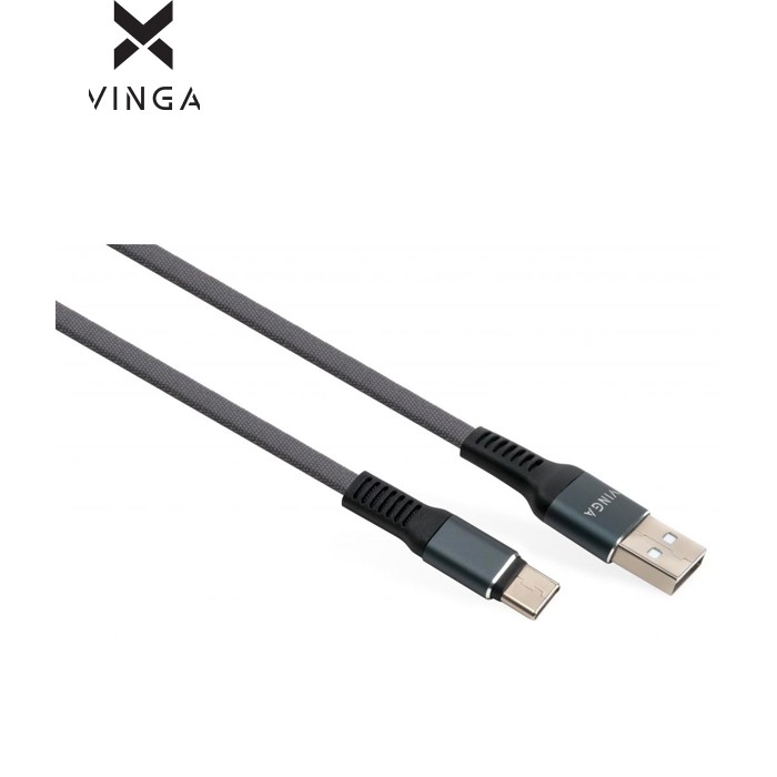 Дата кабель USB 2.0 AM to USB-C 1.0m flat nylon gray Vinga (VCPDCTCFNB1GR)
