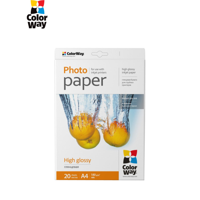 Фотопапір ColorWay A4 180г glossy 20л (PG180020A4)