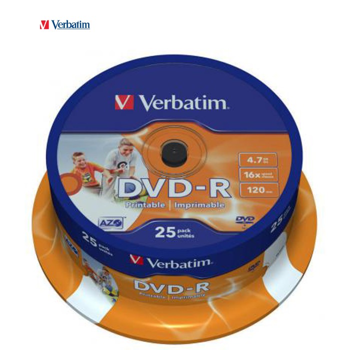 Диск DVD Verbatim 4.7Gb 16X CakeBox 25шт Printable (43538)