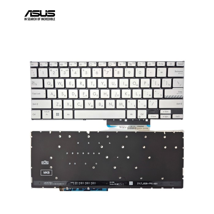 Клавіатура для ASUS X1404 X1404ZA X1404VA X1404VAP M1404 (RU Silver з підсвіткою)