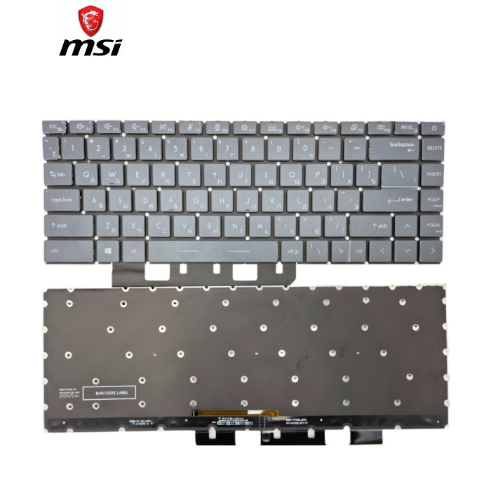 Клавіатура для MSI Modern 14B 15 A11SB A11SBL A11SBU Summit B14 B15 A11M A11MU MS-1551 MS-1552 A10RB-033 (RU Gray з підсвіткою)