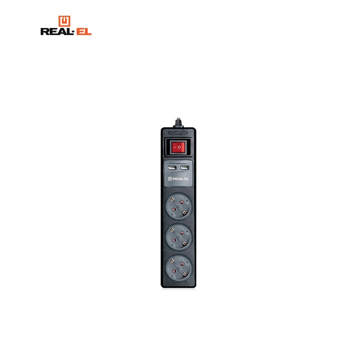 Мережевий подовжувач REAL-EL RS-3 USB CHARGE 1.8m, black (EL122500001)