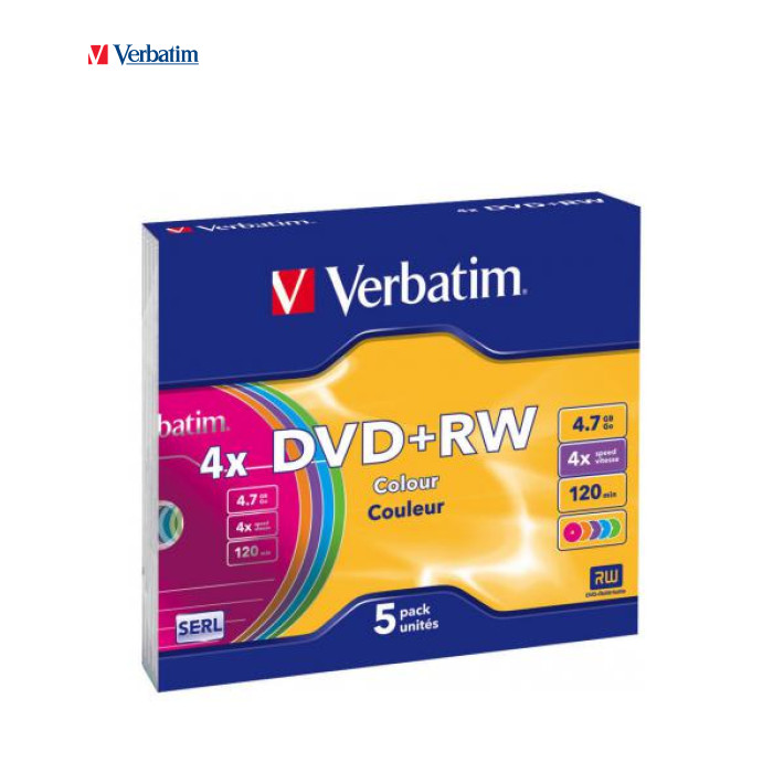 Диск DVD Verbatim 4.7Gb 4x SlimCase 5шт Color (43297)