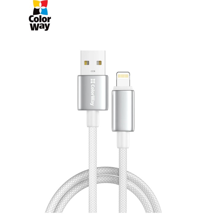 Дата кабель USB 2.0 AM to Lightning 1.0m 3A zinc alloy braided white ColorWay (CW-CBUL098-WT)