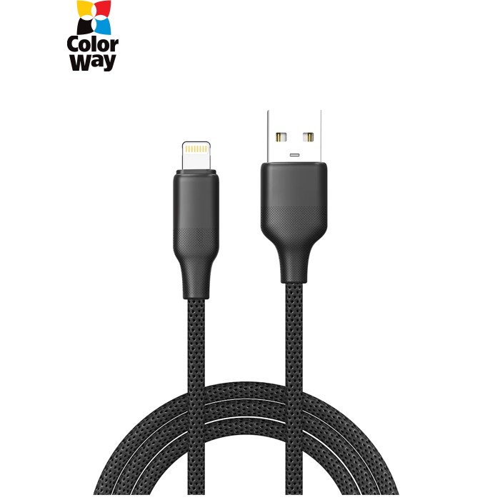 Дата кабель USB 2.0 AM to Lightning 1.0m 3A TPE embossed black ColorWay (CW-CBUL101-BK)