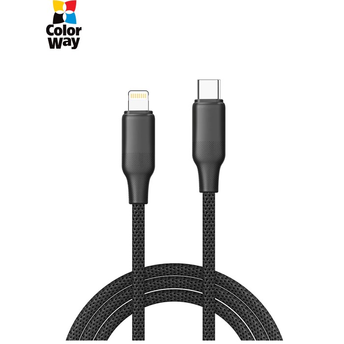 Дата кабель USB-C to Lightning 2.0m PD30W TPE embossed black ColorWay (CW-CBPDCL102-BK)