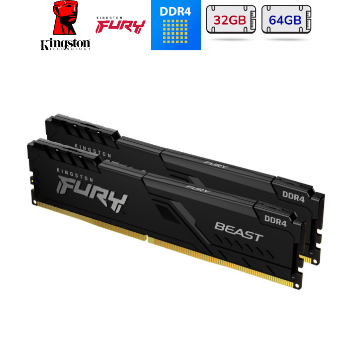 Модуль памяти для компьютера DDR4 64GB (2x32GB) 3200 MHz Fury Beast Black Kingston Fury (ex.HyperX) (KF432C16BBK2/64)
