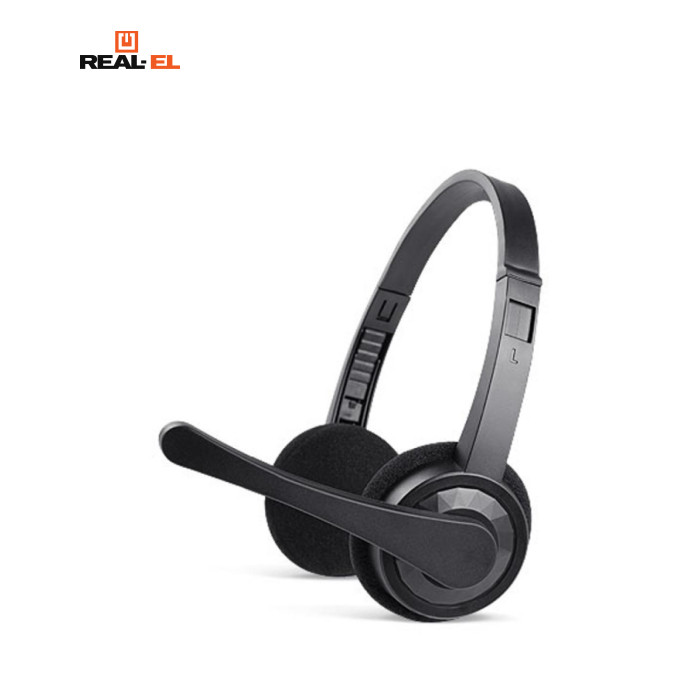 Наушники с микрофоном REAL-EL GD-011MV Black, 2*Jack 3.5 мм, 32 Ом, Излучатель - 40 мм, 105 дБ, 1.5 м EL124100022