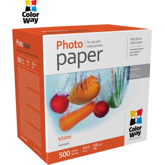 Фотобумага ColorWay 10x15, 220г, matte, 500л (PM2205004R)