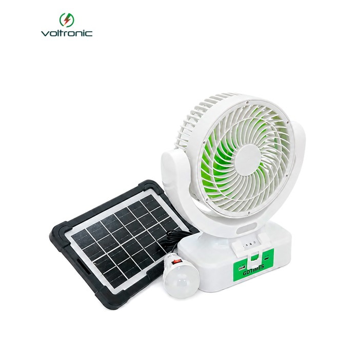 Вентилятор GDTIMES GD 8021BT+Ліхтар+Радіо+Bluetooth, Solar+ вбудований акумулятор, Box