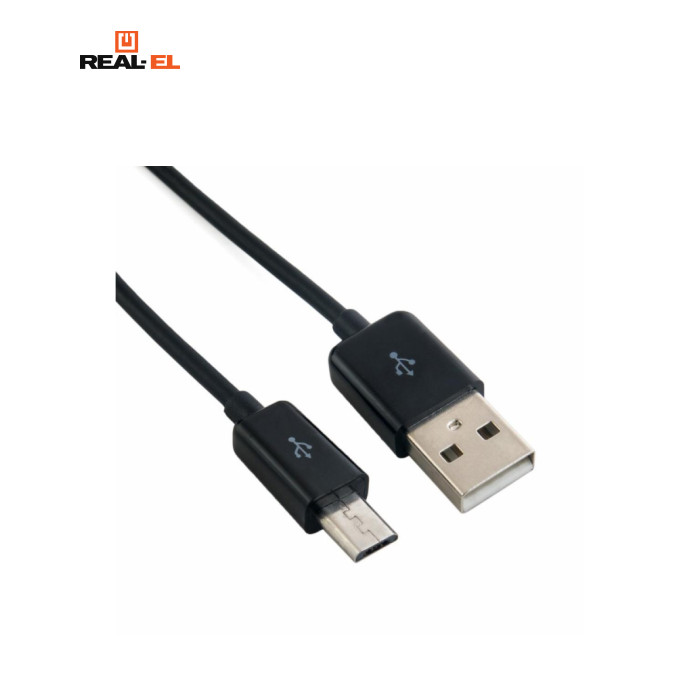 Дата кабель USB 2.0 AM to Micro 5P 2.0m Fabric Premium black REAL-EL (EL123500048)
