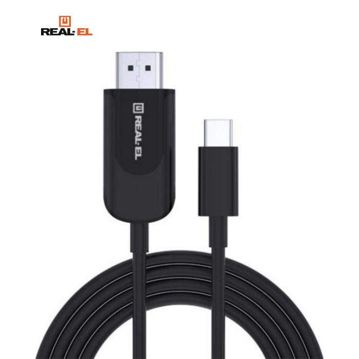 Дата кабель USB 2.0 AM to USB-C 2.0m Fabric Premiumblack REAL-EL (EL123500047)