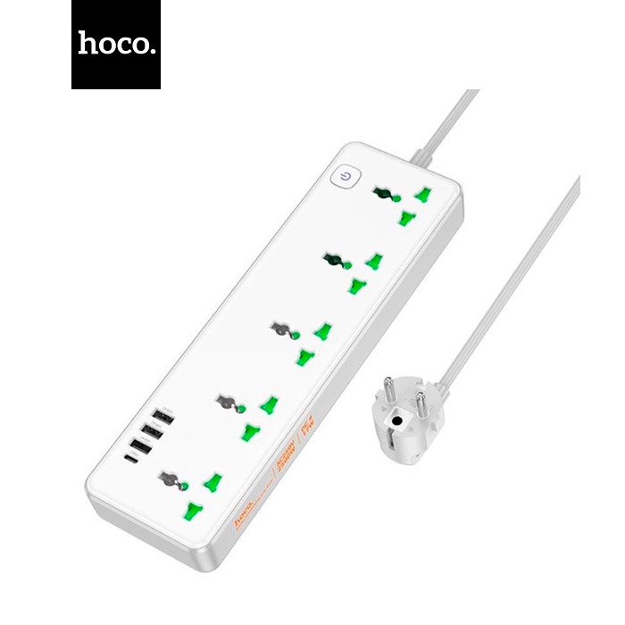 Фильтр сетевой HOCO AC13A на 5 розеток + 3 USB+ USB-C, 17W, 220В, кабель 1,5м, White, Box