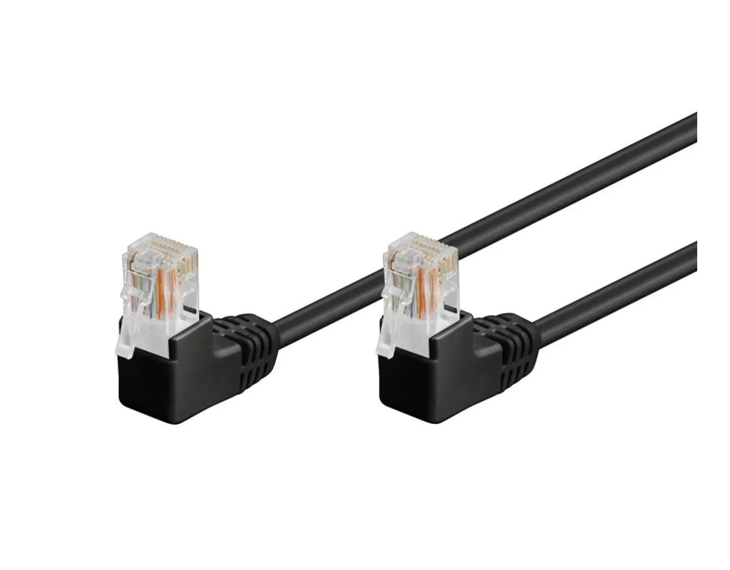 Патч-корд неекранований RJ45 UTP5e 0.25m patch D=4.9mm AWG26 2x90&deg; Gold, Cu чорний