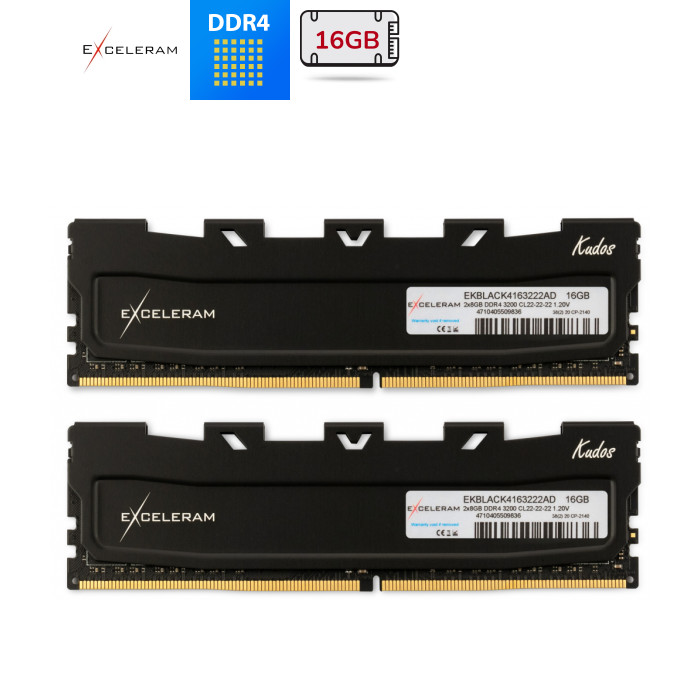 Модуль пам'яті для комп'ютера DDR4 16GB (2x8GB) 3200 MHz Black Kudos eXceleram (EKBLACK4163222AD)