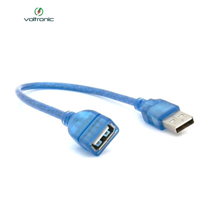 Дата кабель USB 2.0 AM/AF 0.3m blue transparent Voltronic (YT-AM/AF-0,3TBL)