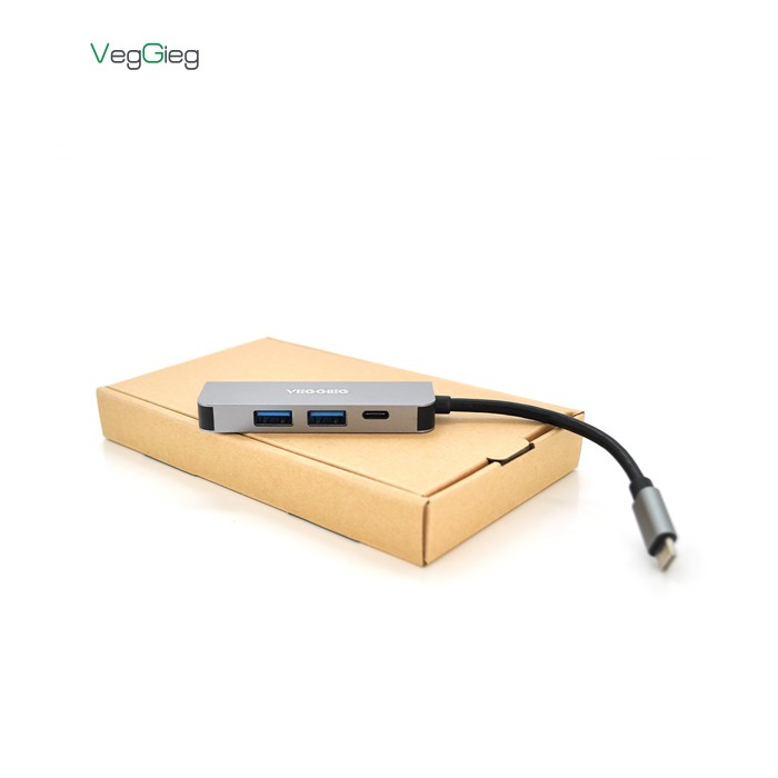 Хаб-конвертор VEGGIEG TC04 Type-C (тато) на Type-C (мама) + USB3.0 * 2 (мама) + HDMI (мама), 10 см, Silver, Box
