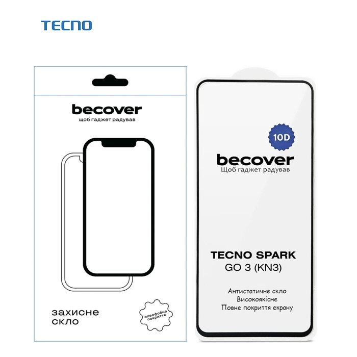 Скло захисне BeCover 10D Tecno Spark Go 3 (KN3) Black (715167)
