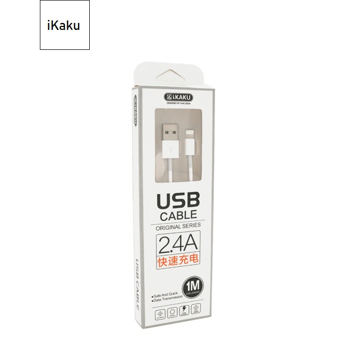 Кабель iKAKU YUANZHUANG charging data cable series for iphone, White, довжина 1м, 2,4А, BOX