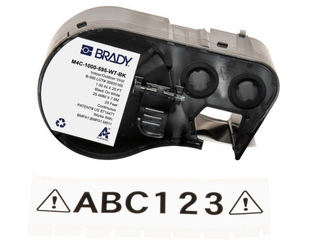 Лента для принтера этикеток Brady M4C-1000-595-WT-BK, всепогодная, непрерывная лента, 25.40 mm × 7.62 m, black on white, винил (170833)