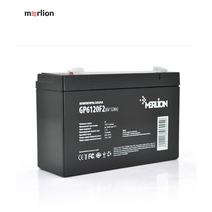 Акумуляторна батарея MERLION AGM GP6120F2 6 V 12Ah ( 150 x 50 x 95 (100) ) Q10