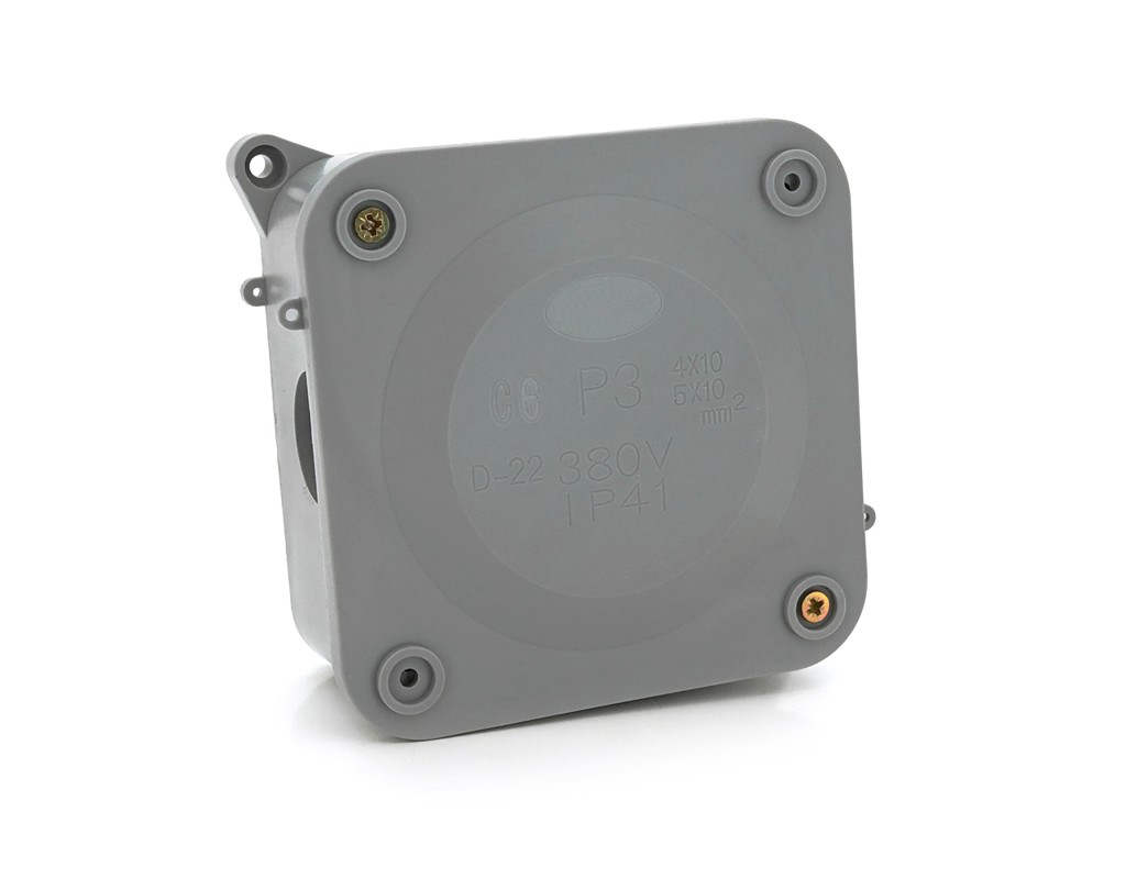 Коробка розподільна зовнішня PIPO Р30 110х110х60мм; IP54; пластик; (РР) 4 гермовводи; сіра; Q50
