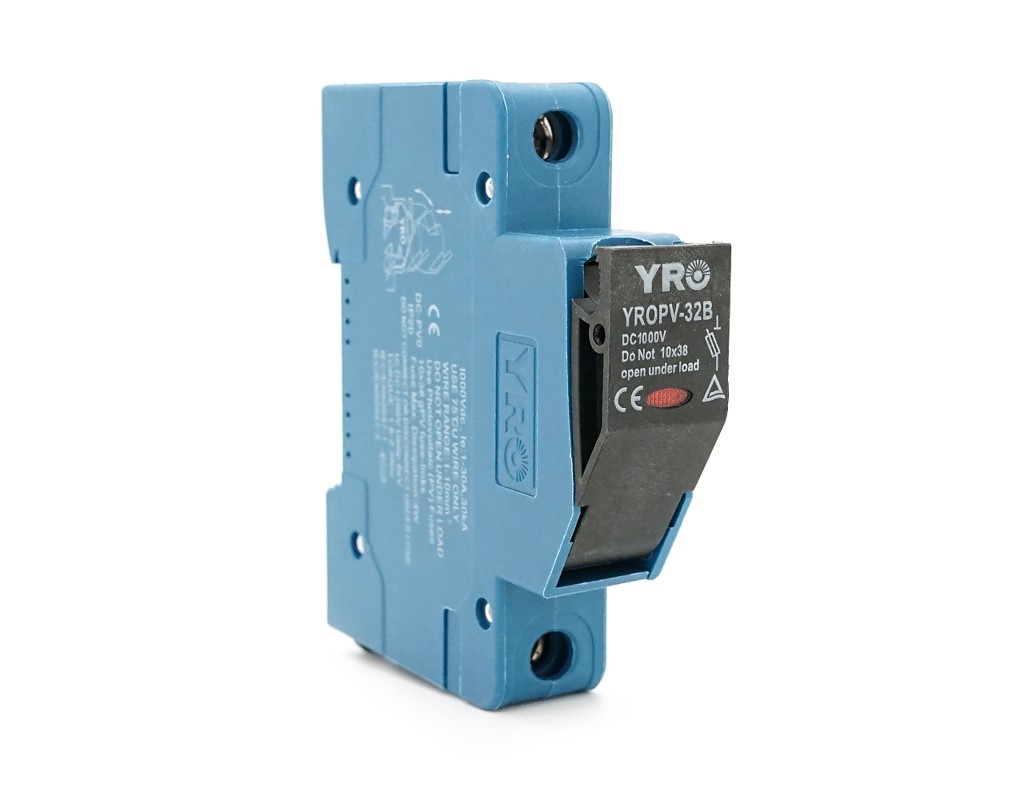 Корпус під плавкий запобіжник YROPV-32B DC FUSE 32A 1000V, на DIN-рейку, під запобіжник 10*38mm, синій