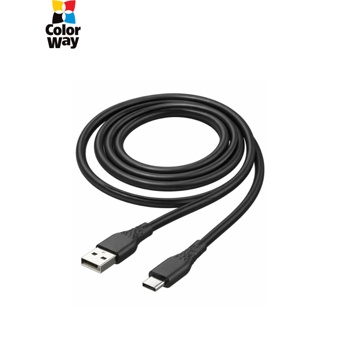 Дата кабель USB 2.0 AM to USB-C 2.0m 3A textured PVC black ColorWay (CW-CBUC095-BK)