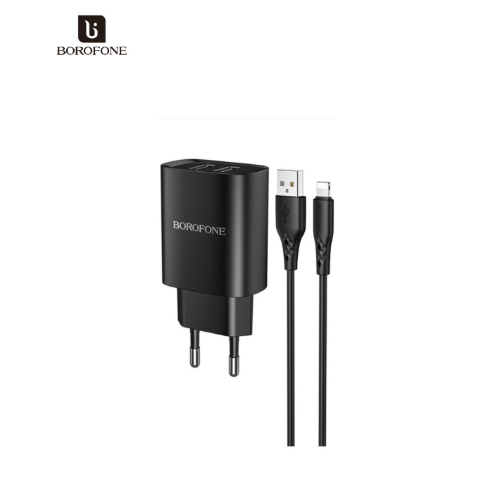 Зарядное устройство BOROFONE BN2 2xUSB + cable USB to Lightning 10.5W Black (BN2LB)