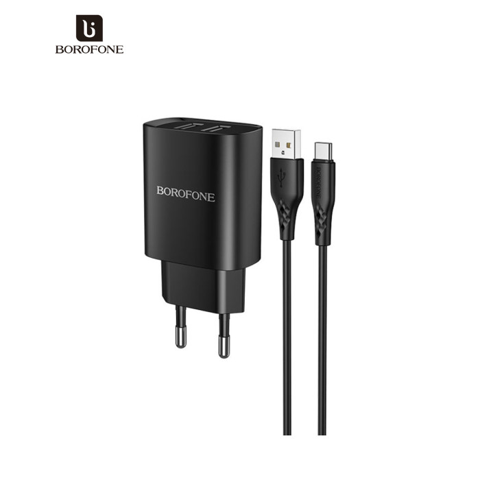 Зарядное устройство BOROFONE BN2 2xUSB + cable USB to USB-C 10.5W Black (BN2TB)