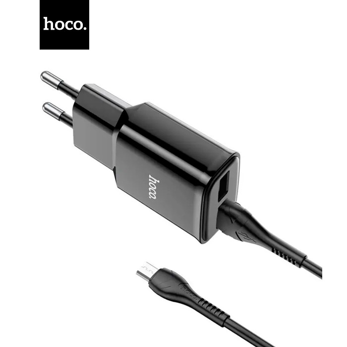 Набір СЗУ 110-240V HOCO C88A+ кабель Micro, 2xUSB, 2.4A, кабель 1м, Black, Box