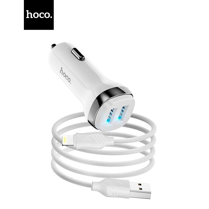 Набір АЗУ 12-24V HOCO Z40 + кабель Lighting, 2xUSB, 2.4A, кабель 1м, White, Box