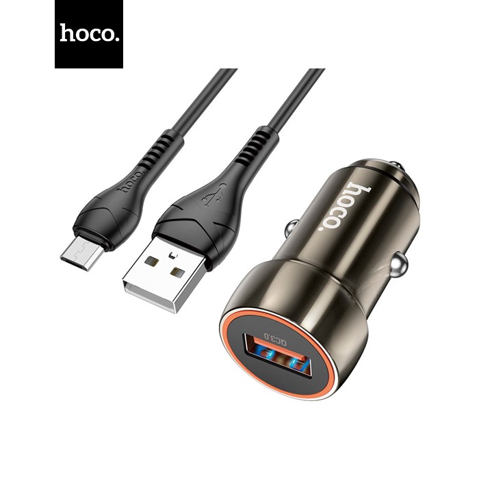 Набір АЗУ 12-24V HOCO Z46 + кабель MicroUSB, 1xUSB, 18W, кабель 1м, Black, Box