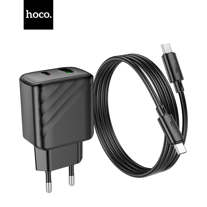 Набір СЗУ HOCO CS23A + кабель Type-C / Type-C 1xUSB+1xUSB-C, PD30W+QC3.0, кабель 1м, Black, Box
