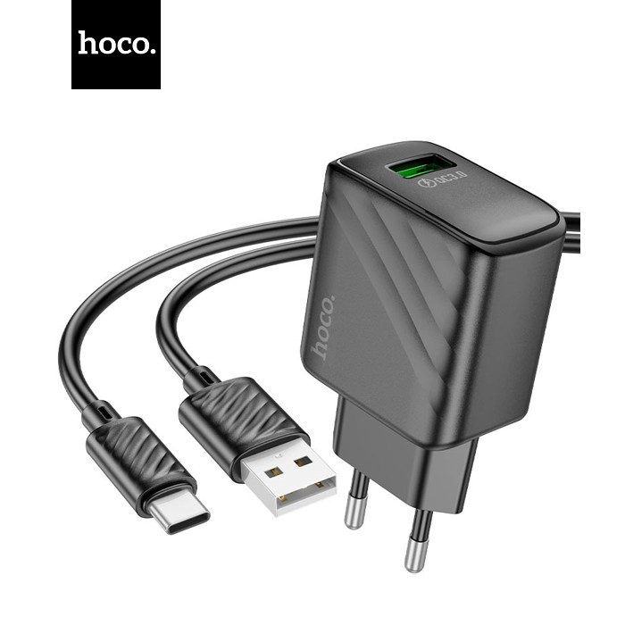 Набір СЗУ 110-240V HOCO CS21A + кабель Type-C, 1xUSB, 18W, кабель 1м, Black, Box