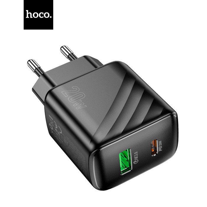 СЗУ 110-240V HOCO CS25A USB-C+USB, 20W, Black, Blister