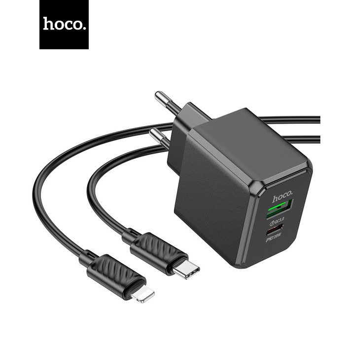 Набір СЗУ HOCO CS14A + кабель Lighting, 1xUSB+1xUSB-C, PD20W+QC3.0, кабель 1м, Black, Box