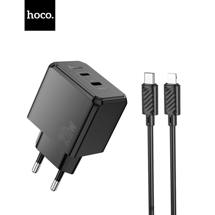 Набір СЗУ HOCO CS16A + кабель Lighting, 1xUSB+1xUSB-C, PD20W+QC3.0, кабель 1м, Black, Box