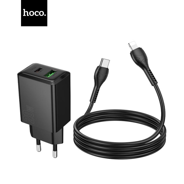 Набір СЗУ HOCO N69 + Type-C / Lighting кабель, 1xUSB+1xUSB-C, PD20W+QC3.0, кабель 1м, Black, Box