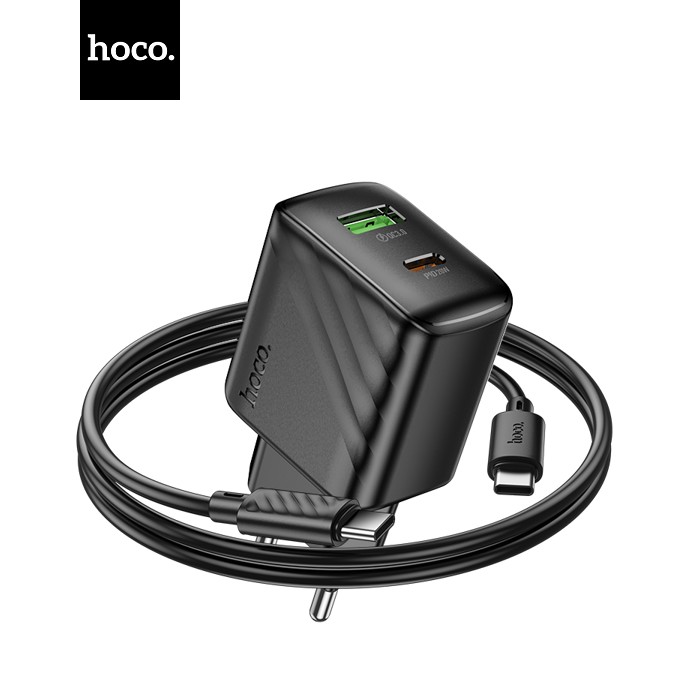 Набір СЗУ HOCO CS25A + кабель Type-C / Type-C, 1xUSB+1xUSB-C, PD20W+QC3.0, кабель 1м, Black, Box