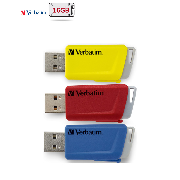USB флеш накопитель Verbatim 3x16GB Store 'n' Click Red/Blue/Yellow USB 3.2 (49306)
