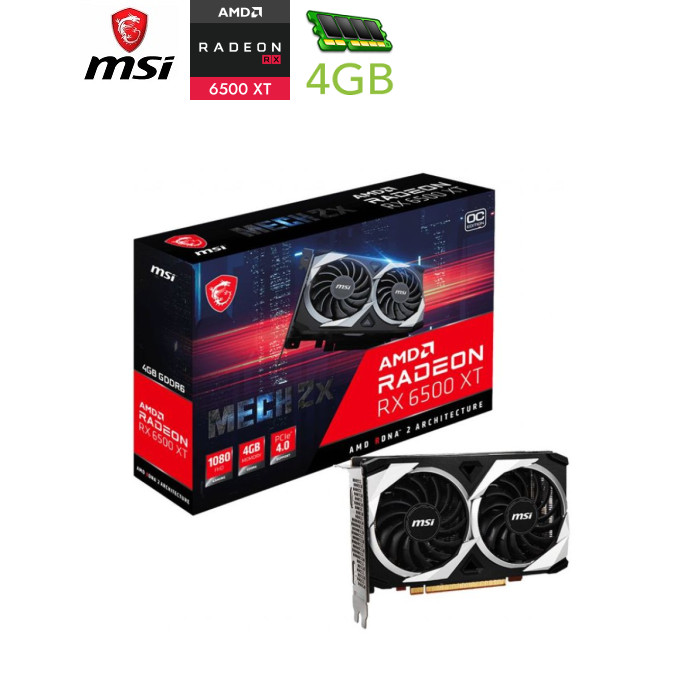 Видеокарта MSI RX 6500 XT Mech 2X 4G OC 4GB GDDR6 (64bit) (18000) (1 x HDMI, 1 x DisplayPort) (RX 6500 XT MECH 2X 4G OC)