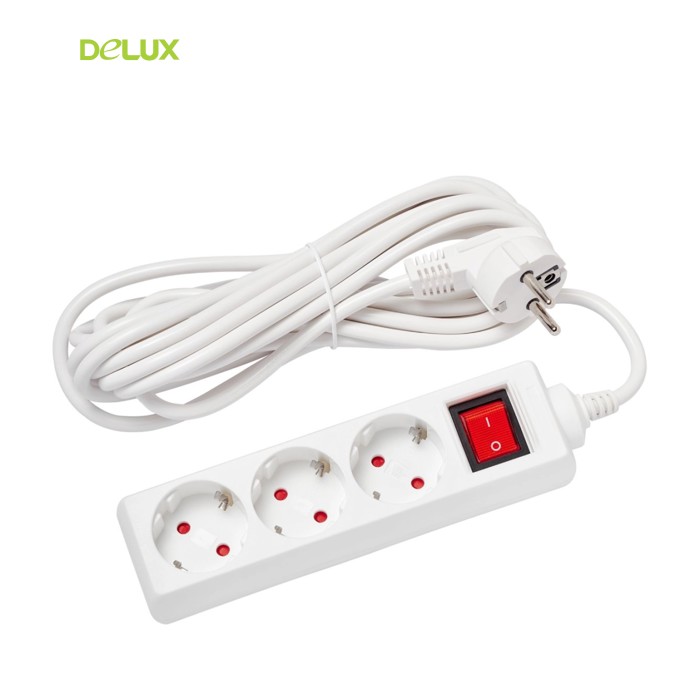 Сетевой удлинитель Delux G3JS 5м 3 роз.с заземлением и выключателем white (90021625)