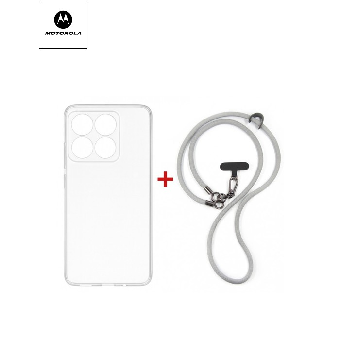 Чехол для мобильного телефона Dengos Case + Cross-body Strap Motorola G17/G17 Power Clear+Grey (DG-KM-CCRB-31)